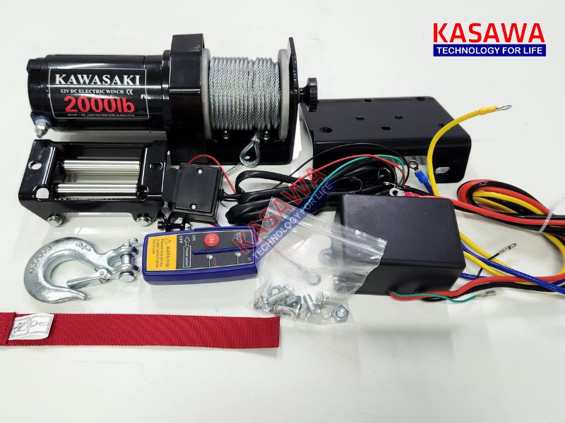 Tời điện 12v 2000lbs Kawasaki tải trọng kéo ngang 850kg