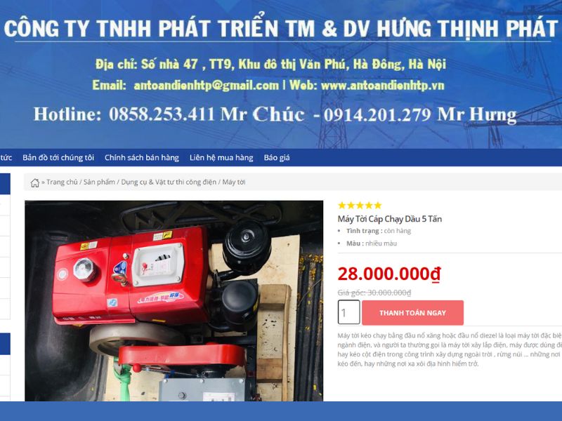 Tời chạy xăng của Hưng Thịnh Phát có giá dao động từ 28.000.000 - 40.000.000 VNĐ