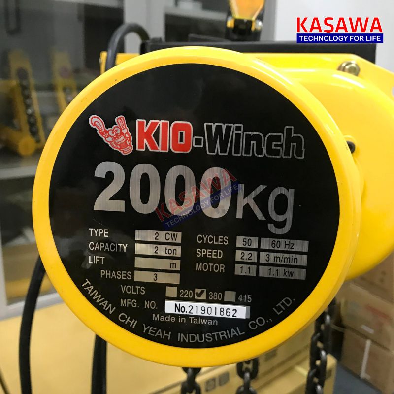 Thông số kỹ thuật của pa lăng xích điện 2 tấn cố định Kio Winch