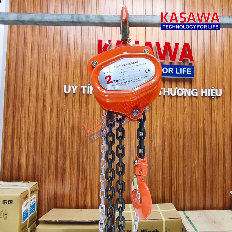 Pa lăng xích kéo tay 2 tấn 3m model TD Kawasaki