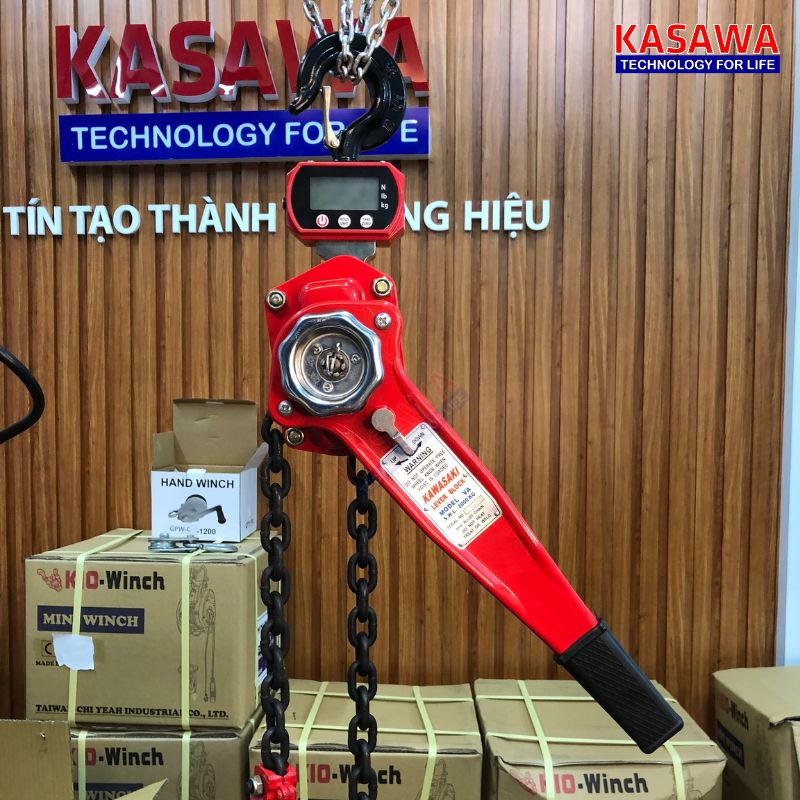 Pa lăng xích lắc tay cân điện tử 2 tấn Kawasaki