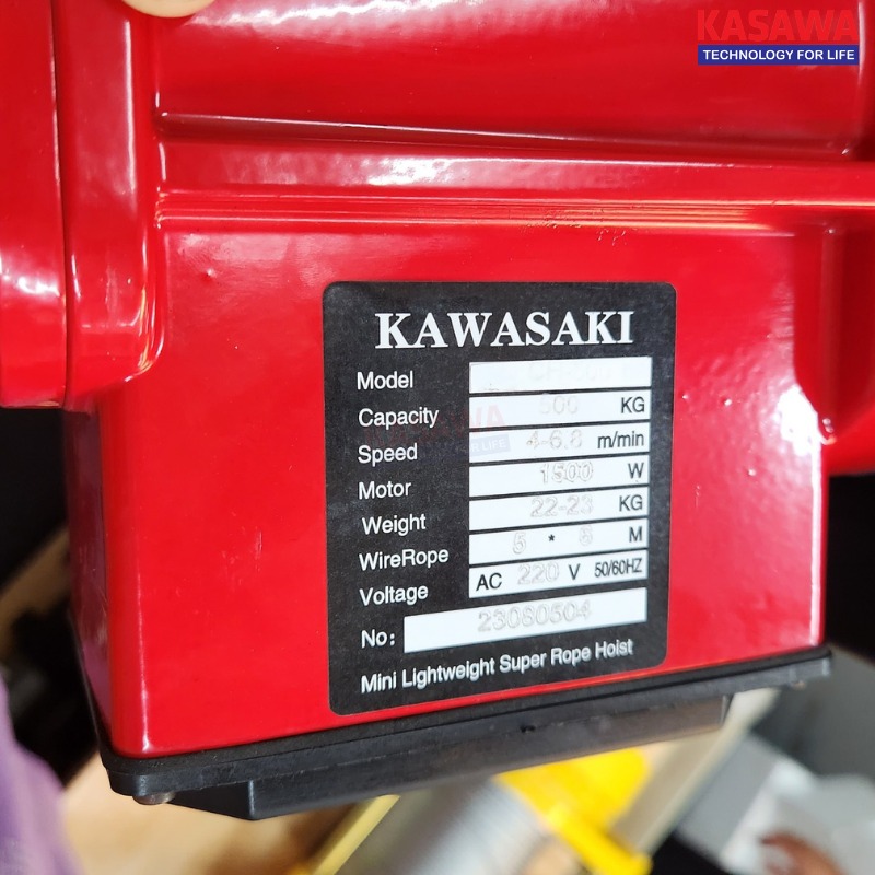 Thông số kỹ thuật của pa lăng xích điện CH-500 Kawasaki