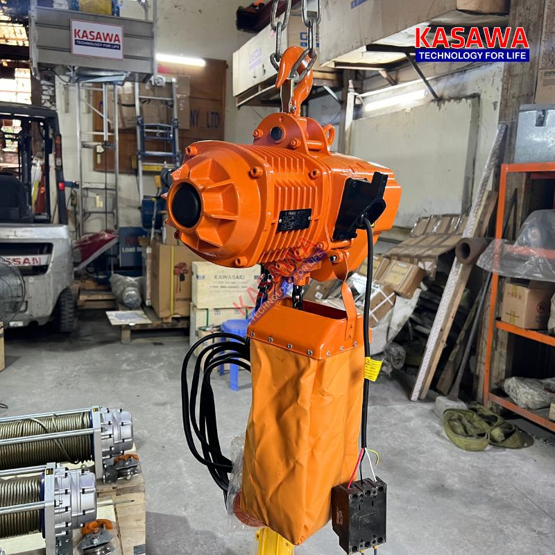 Pa lăng xích điện 1 tấn Kawasaki cố định sử dụng điện 220v