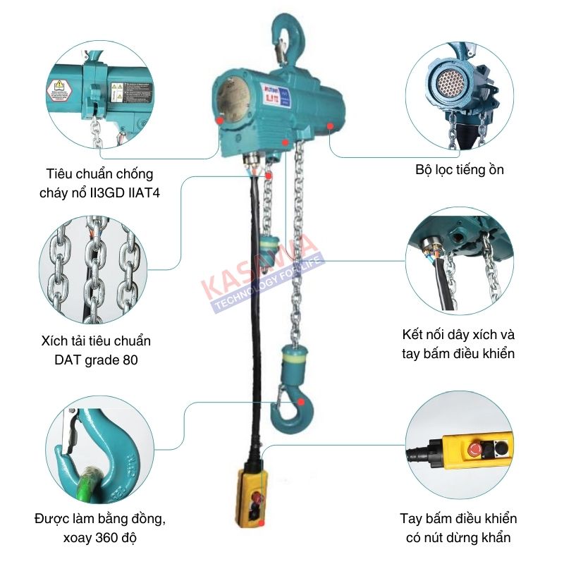 Cấu tạo pa lăng xích khí nén Kawasaki