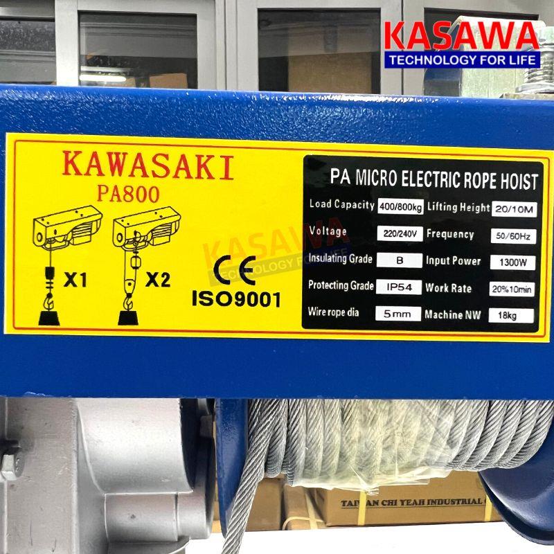 Thông số kỹ thuật của tời điện mini PA800 Kawasaki (điều khiển từ xa)