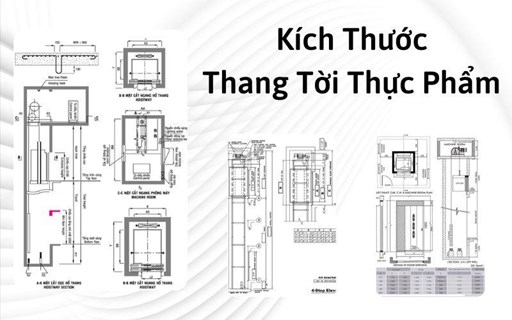 Kích thước thang tời thực phẩm: 50kg, 70kg, 100kg, 150kg, 200kg